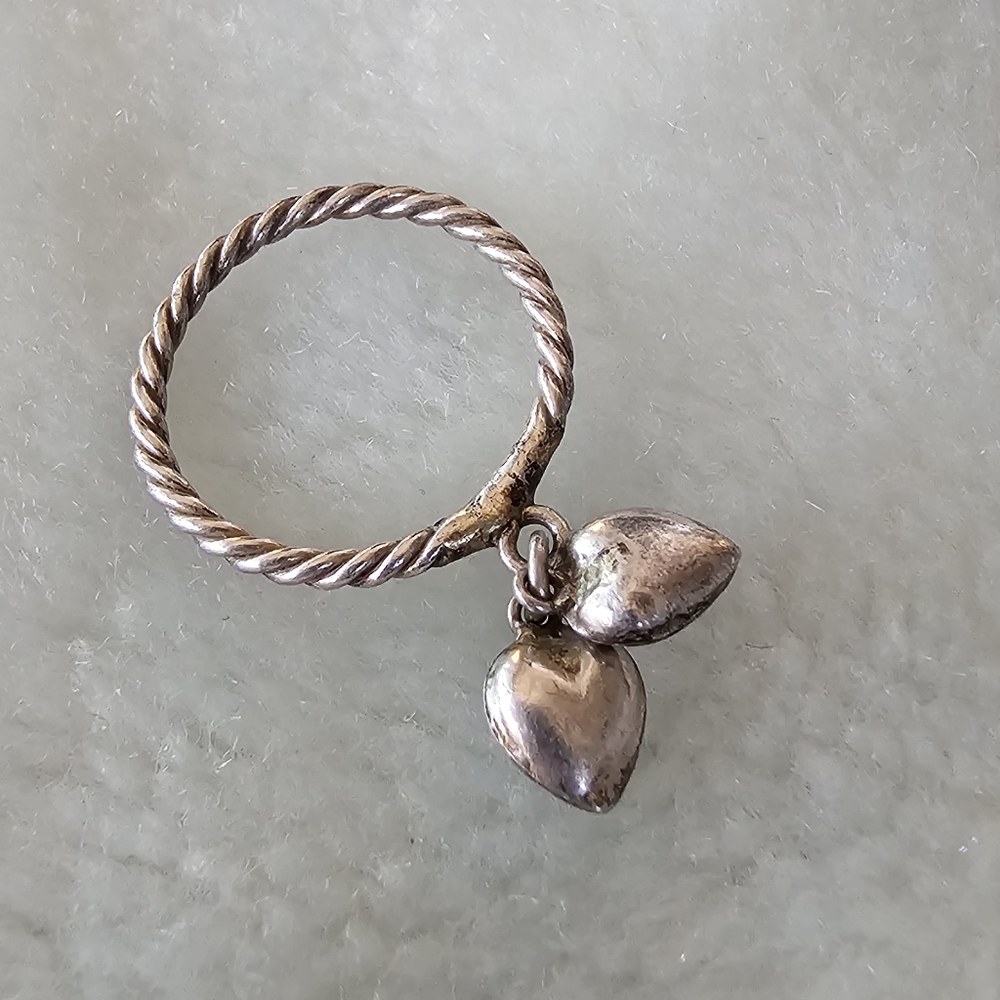 Ring Dangling Hearts Silver Ring Tiny Size 4 Lot … - image 3
